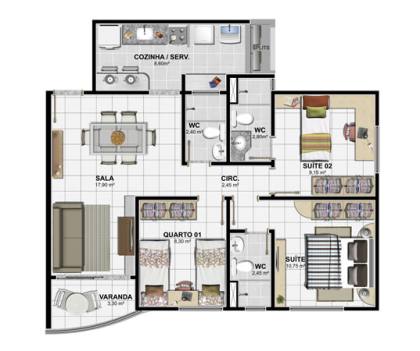Apartamento a venda no Condomínio Monticello, 3 quartos 2 suíte no Bairro Farolândia