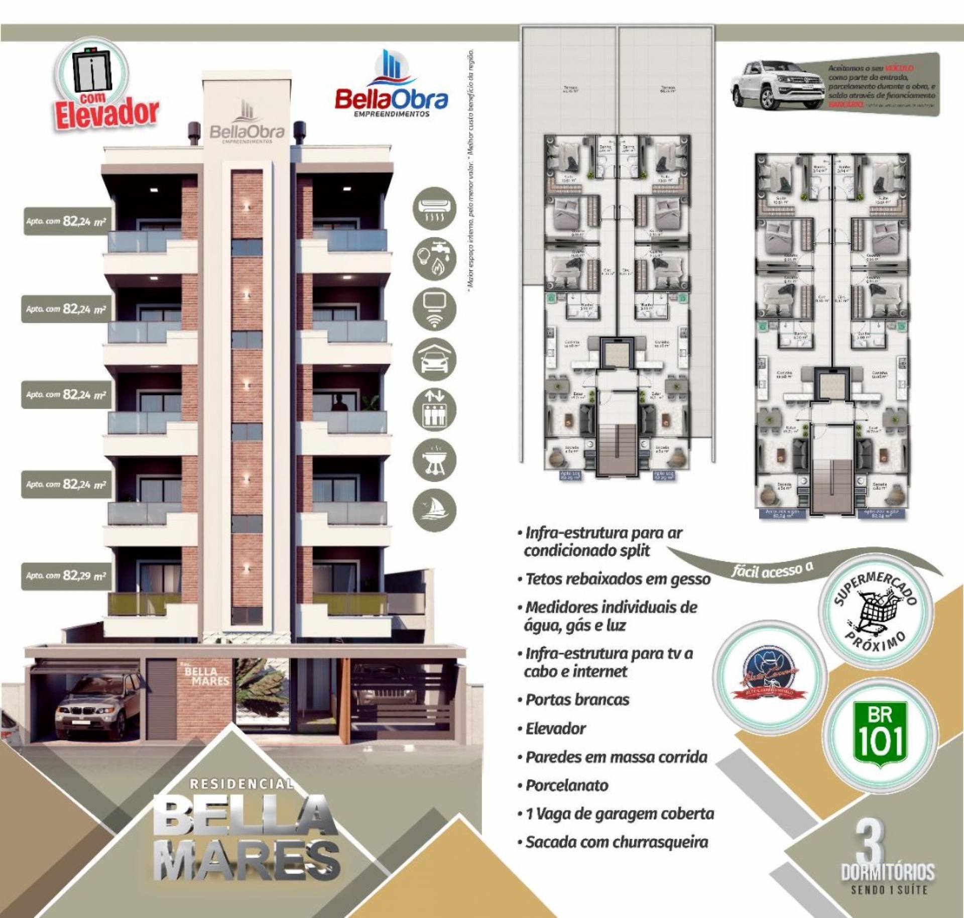 Apartamento Para Vender com 3 quartos 1 suítes no bairro Gravatá em Navegantes