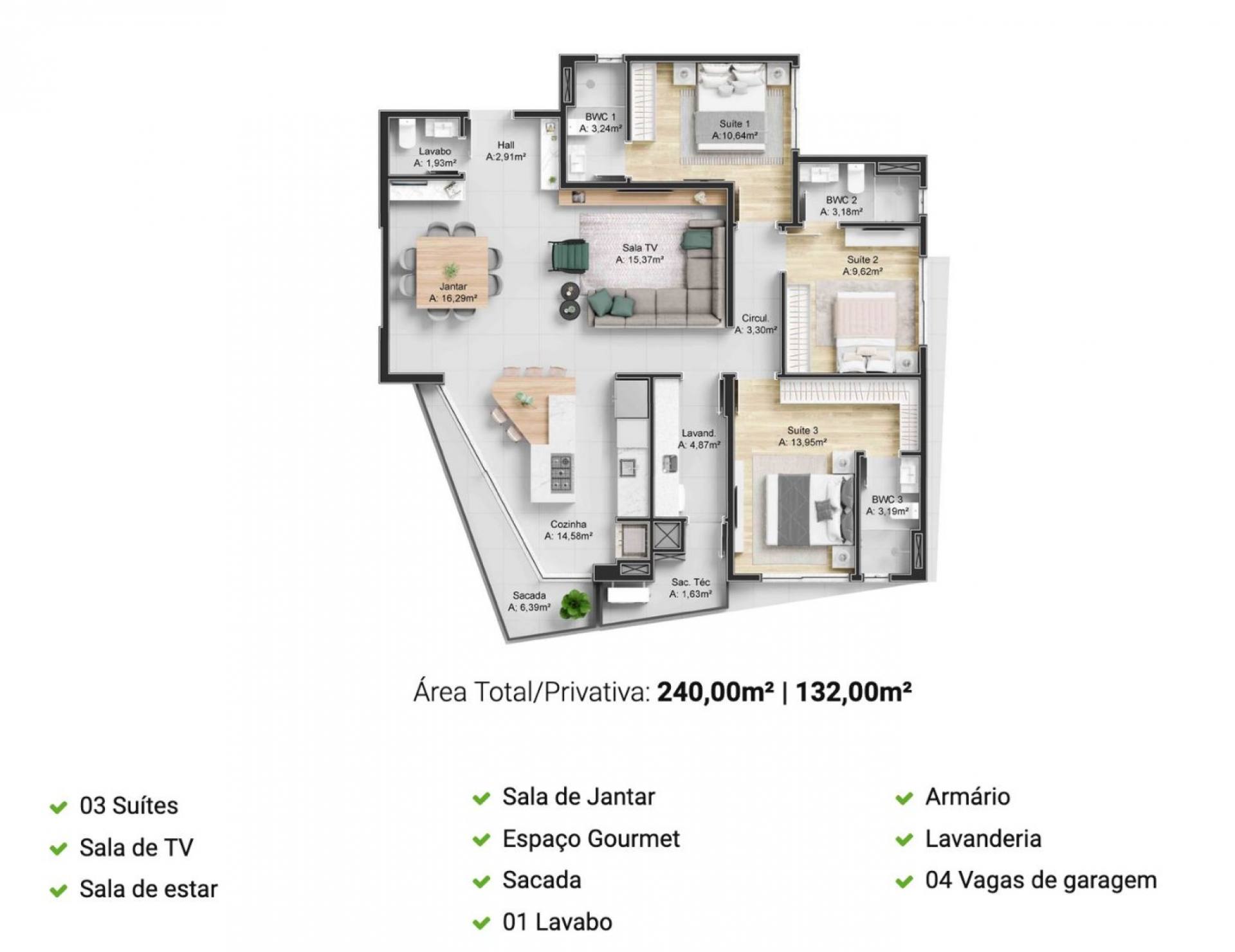 Apartamento Frente mar - 147 m² Pronto para Morar - Blue Waves Residence