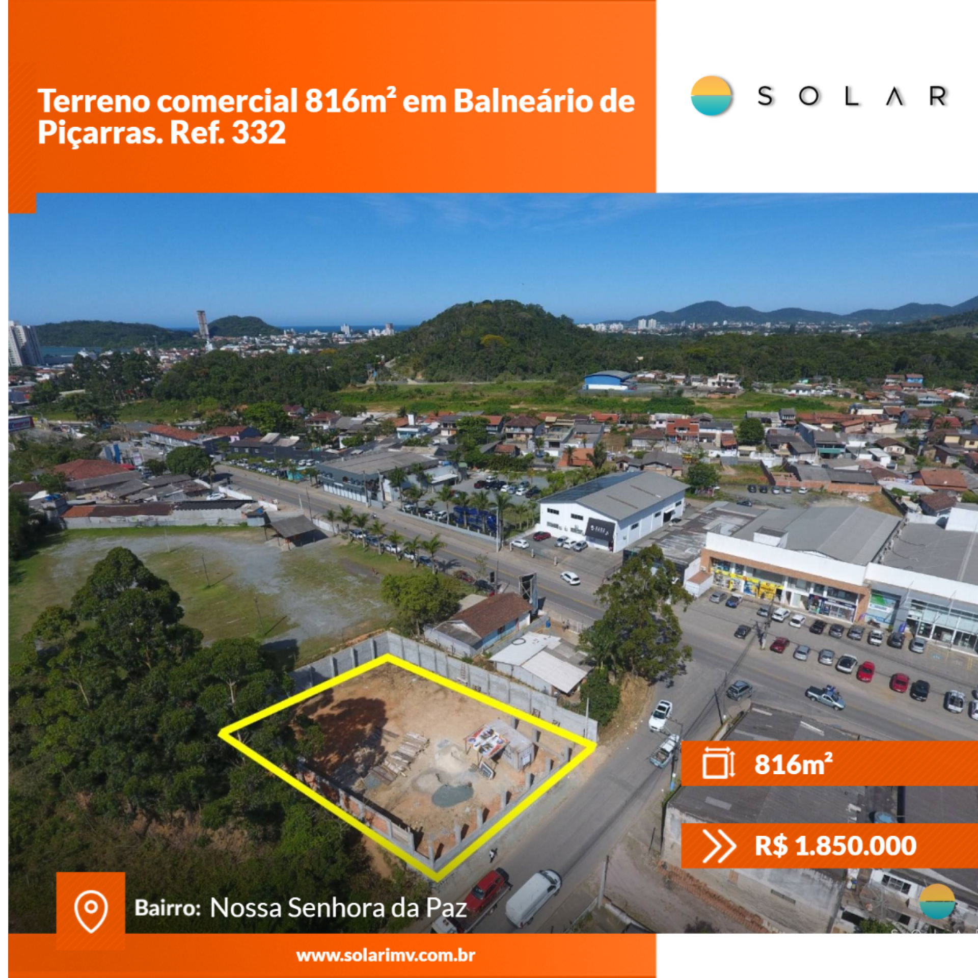 Terreno comercial 816m² em Balneário de Piçarras. Ref. 332