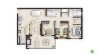 Apartamento finamente mobiliado no Velutti Home Club, com 3 dormitórios aprox. 60m da praia. Ref. 207