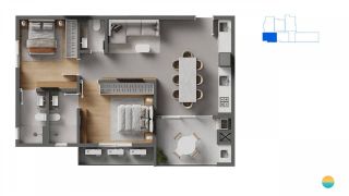 Apartamentos alto padrão, interiores modernos e espaçosos banhados pela luz natural, proporcionando uma atmosfera convidativa e relaxante. Ref. 249