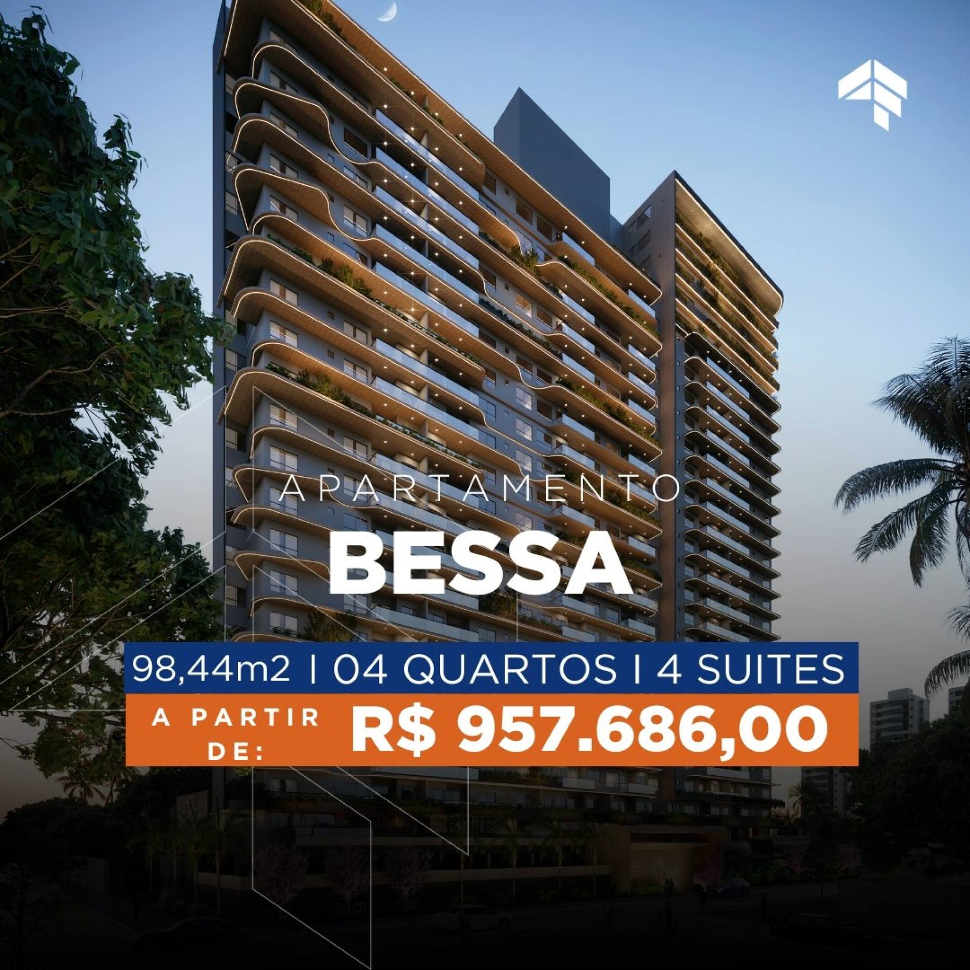 Apartamento com 4 e 4 Suítes à venda, 62 e 98,44m² a partir R$ 957.686 - Bessa - João Pessoa/PB