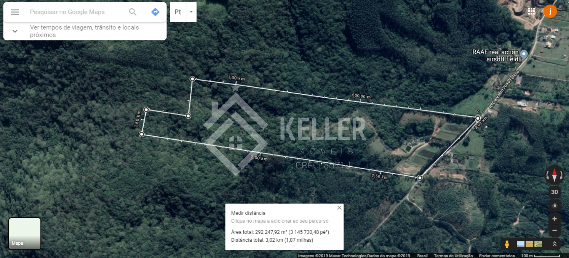 Área de 292 mil m²