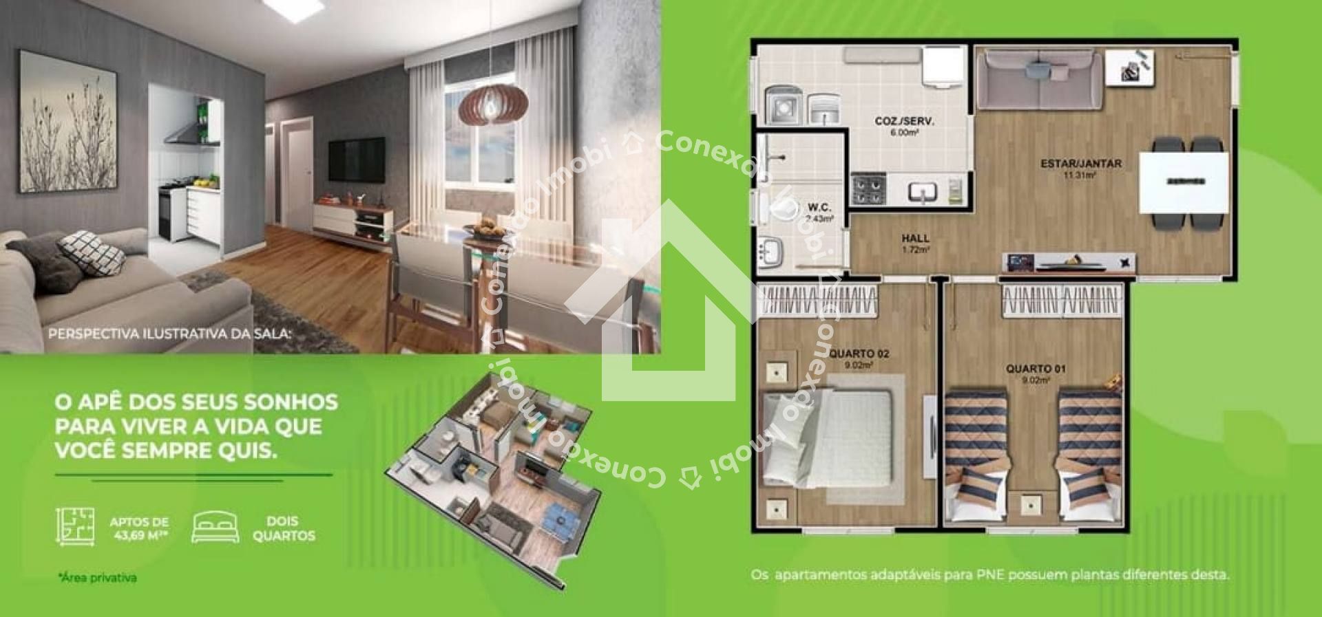 Apartamento no Villa Natureza, Bairro Porto Dantas em Aracaju com 2 quartos