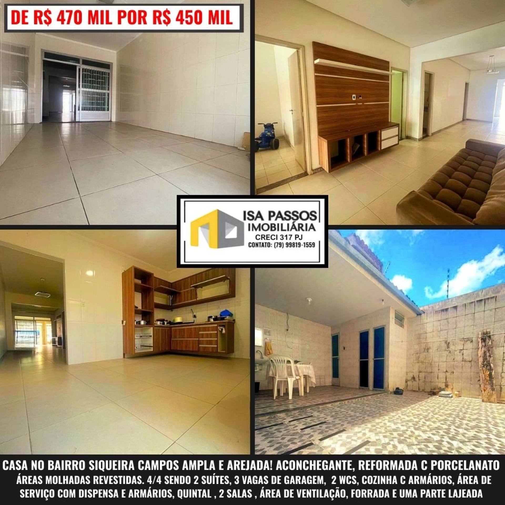 EXCELENTE Casa REFORMADA no Bairro Siqueira Campos, Ampla e Arejada! Aconchegante, no porcelanato e áreas molhadas revestidas